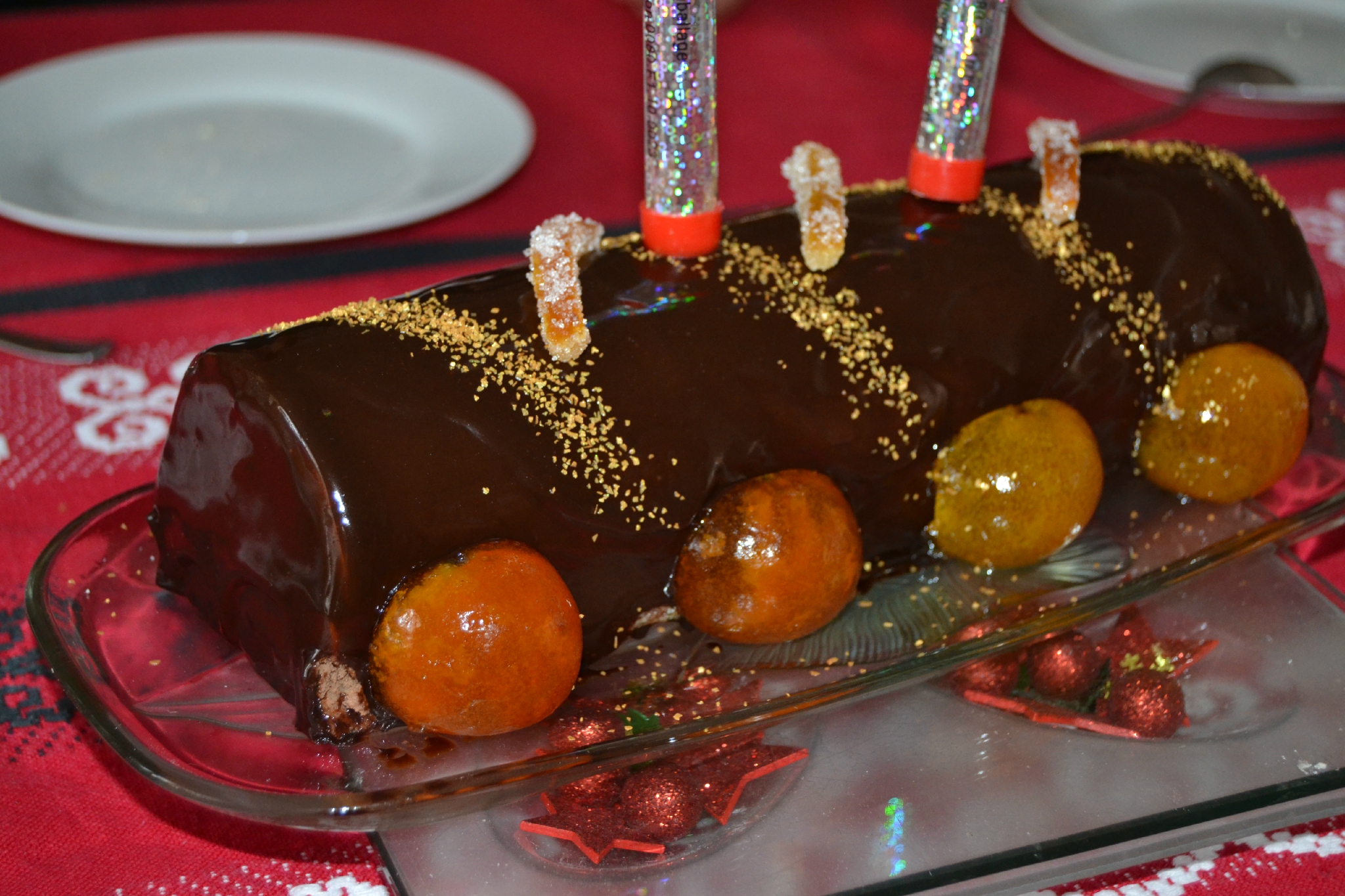 Recette Facile | Bûche bavaroise aux marrons, insert clémentines et glaçage chocolat